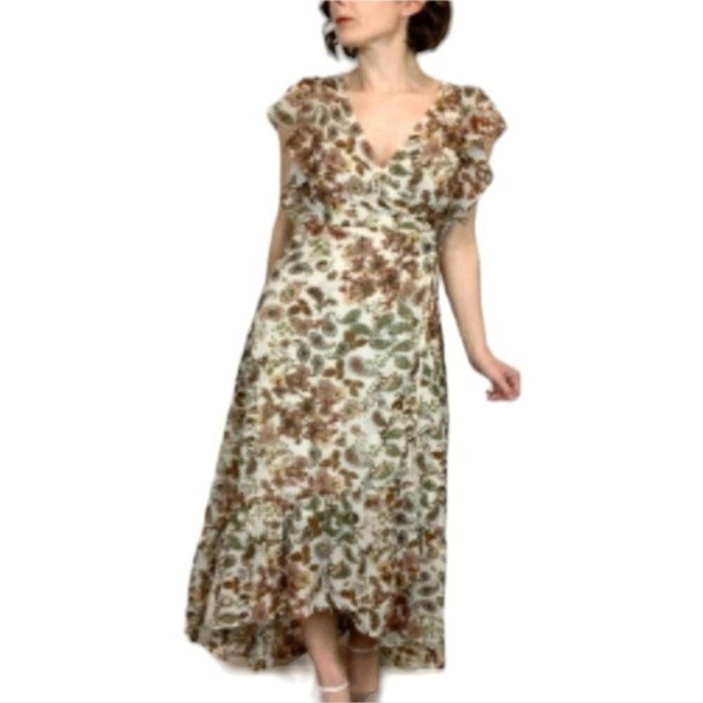 Anthropologie x Drew floral ruffle sleeve wrap dress size small new!!!
